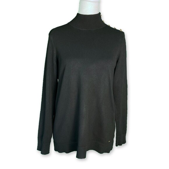 CALVIN KLEIN | Women's Black Mock Neck Fine Knit Sweater Size Medium - Picture 1 of 5